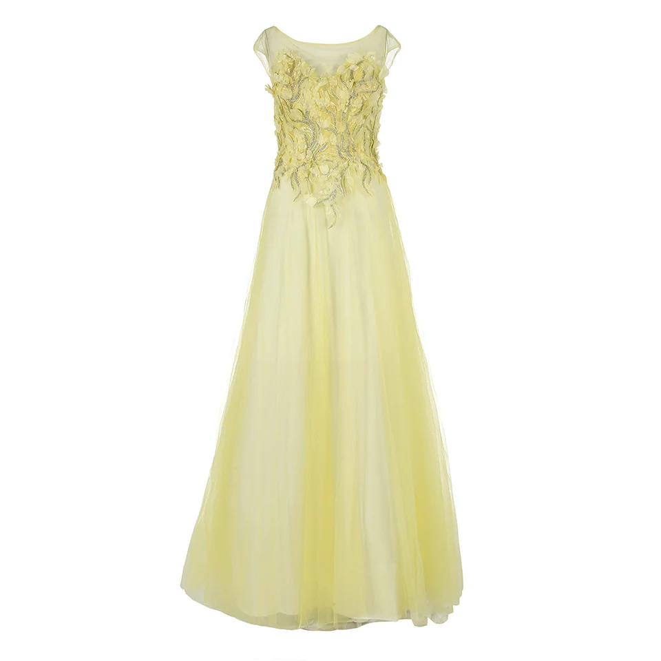 Dressv голубое платье с аппликацией и глубоким вырезом, длинное вечернее платье без рукавов для свадебной вечеринки, торжественное платье трапециевидной формы, вечернее платье es - Цвет: Daffodil