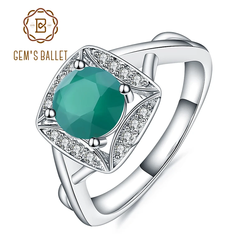 Gem's Ballet, 1.26Ct, натуральный зеленый агат, Винтажное кольцо с драгоценным камнем, из натуральной 925 пробы, серебряные геометрические кольца для женщин, хорошее ювелирное изделие