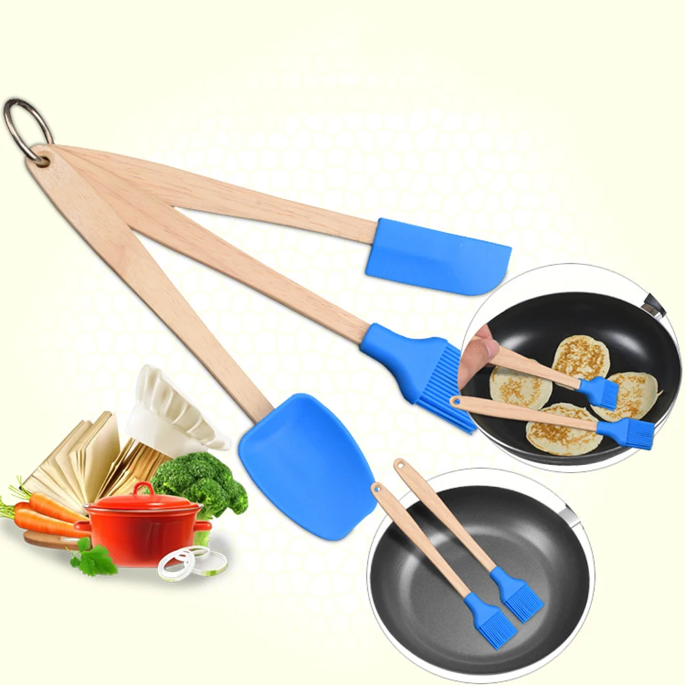 

3PCS Silicone Spatula Spoon Brush Set Cooking Utensil Tool Kit Heat Resistant Kitchen Supplies
