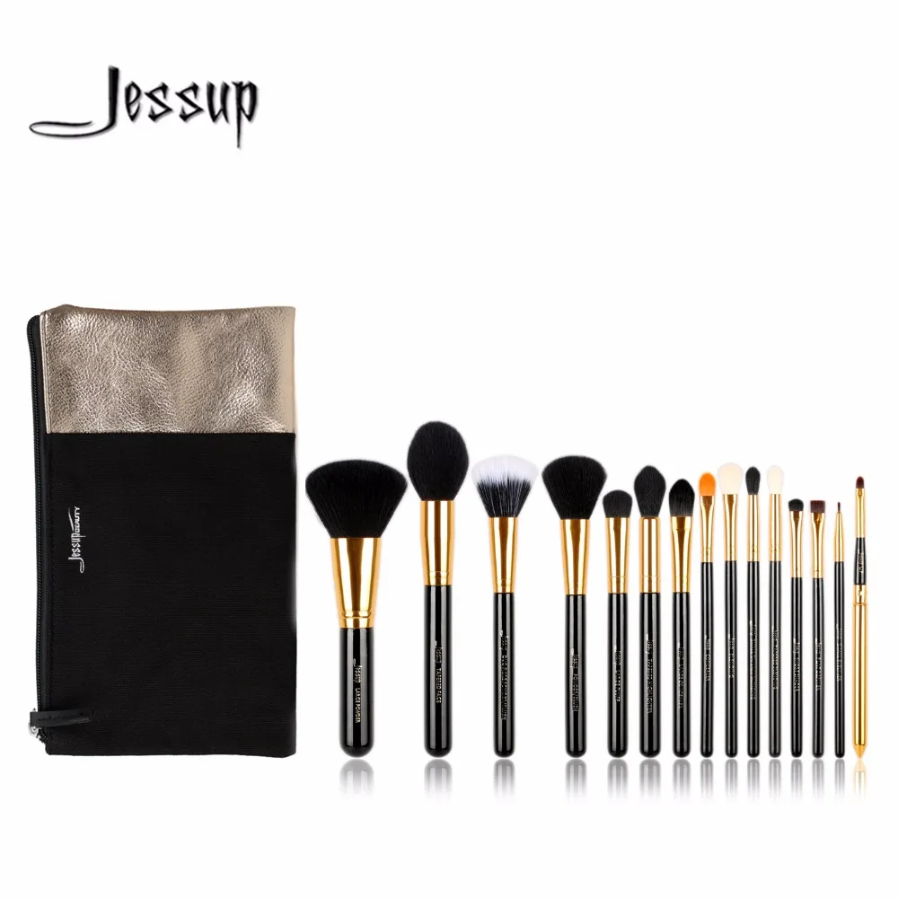 

Jessup brushes 15pcs Beauty Makeup Brushes Set Brush Tool Black and Silver Cosmetics Bags T093&CB002