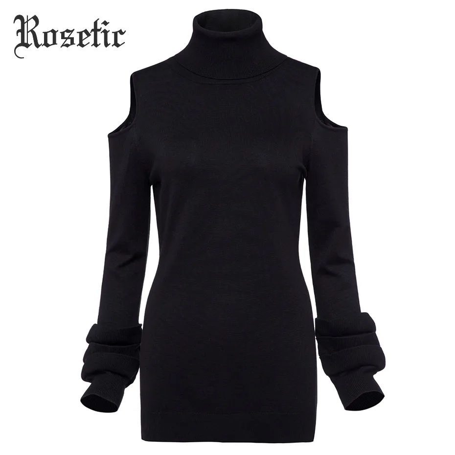 

Rosetic Brand Knitted Hollow Sweater Gothic Style New Lantern Full Sleeve Strapless Autumn/ Winter Women Slim Knitting Sweaters