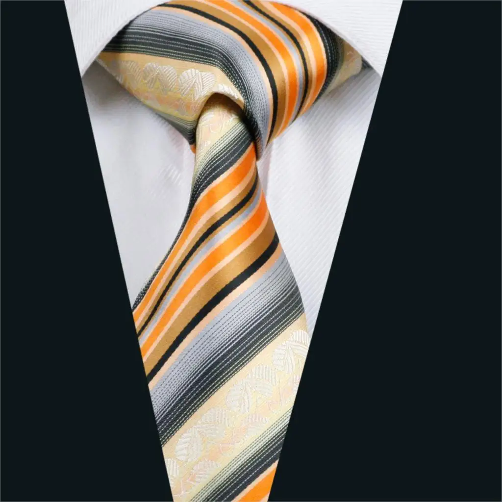 DH 992 Mens Silk Tie Orange Stripe NeckTie Silk Jacquard Ties For Men Business Wedding Party 