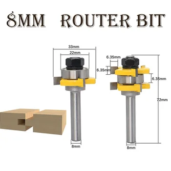 

2pc Woodworking Tool Tongue & Groove 8mm Router Bit Set Wood Trimming Carving Engraving Tenon Milling Cutter