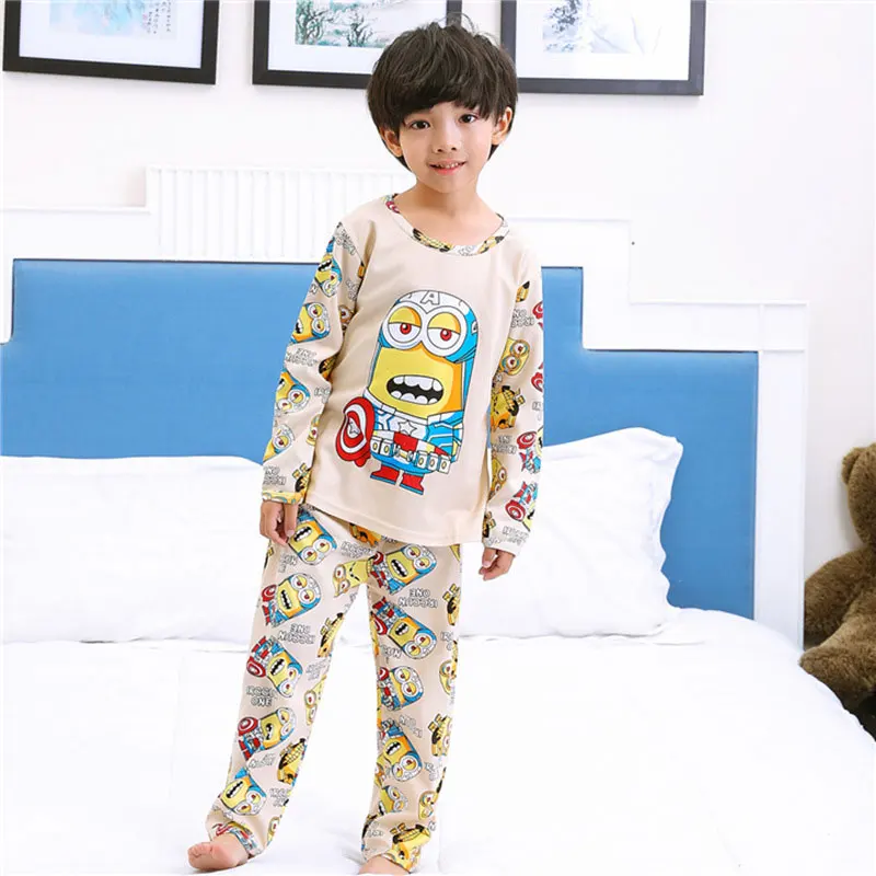 Печать Домашняя одежда Аниме узор Миньоны детская пижамный комплект из хлопка осень Пижамный костюм для малыша Kigurumi Бесплатная доставка