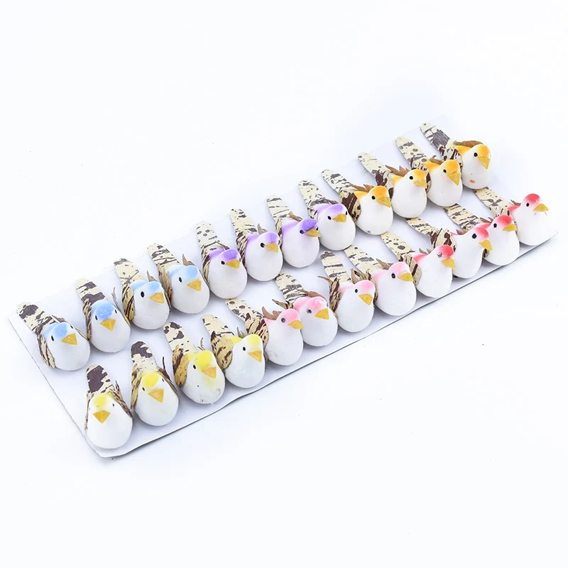 24pcs Artificial Plants Fake Foam Needlework Bird Fridge Sticker Christmas Wreath Decorations for Home Wedding Party Kids Toys 