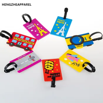 

plastic Luggage Tag Suitcase backpack Cartoon Style Cute Mini PVC bus plane Fashion Silicone Portable Travel Label tags random