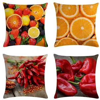 

45 * 45 Cm Colorful Fruits and Hot Pepper Pattern Pillow Cover Suitable for Home Decoration Square Sofa Cushion Cover