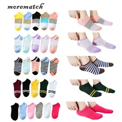 Morematch/5 пар, женские весенне-летние короткие носки, трехцветные полосатые хлопковые носки в стиле пэчворк, 5 стилей на выбор