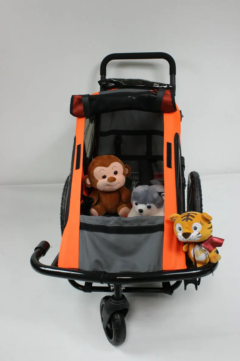 New Arrival 2 in 1 Bicycle Trailer with 16-Inch Inflatable Wheel, 1 Seat Kids Bike Trailer, Orange Color Baby Stroller