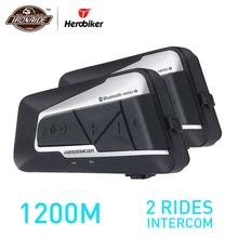 HEROBIKER 2 Set di 1200 M BT Del Casco Del Motociclo Citofono Impermeabile Senza Fili di Bluetooth Moto Auricolare Interphone Radio FM per 2 Rides