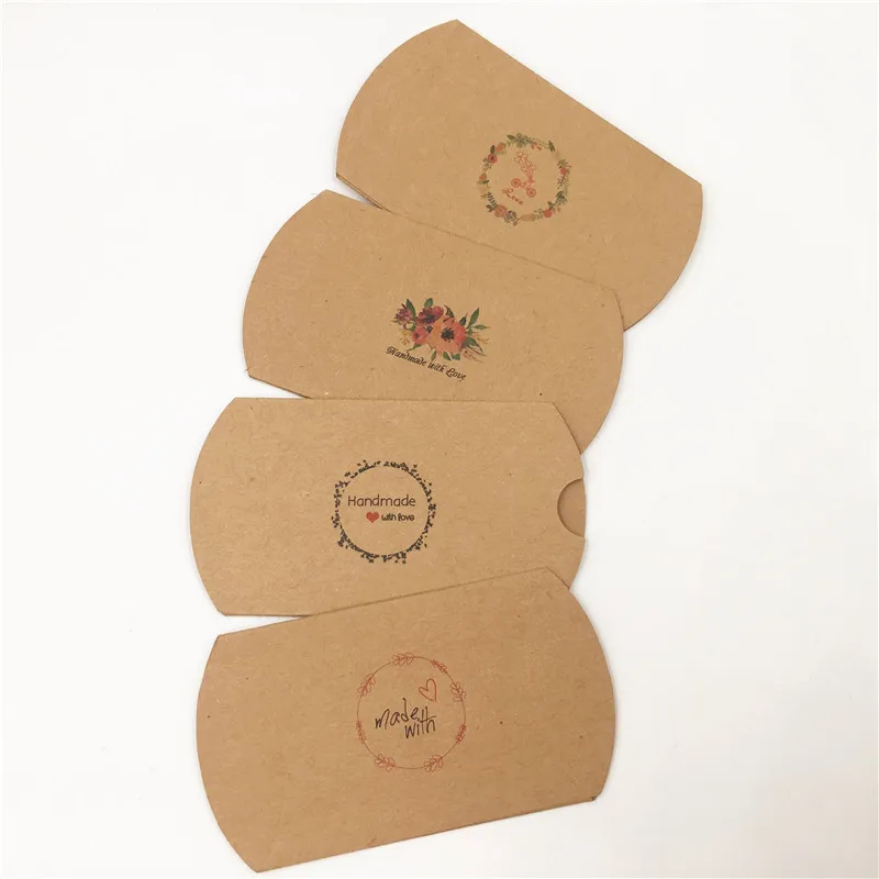 

Pillow Box Handmade Kraft Paper Candy Biscuit Gift Decoration Accessory Packing Paper Box Small Size Thank You Love 20Pcs/Lot