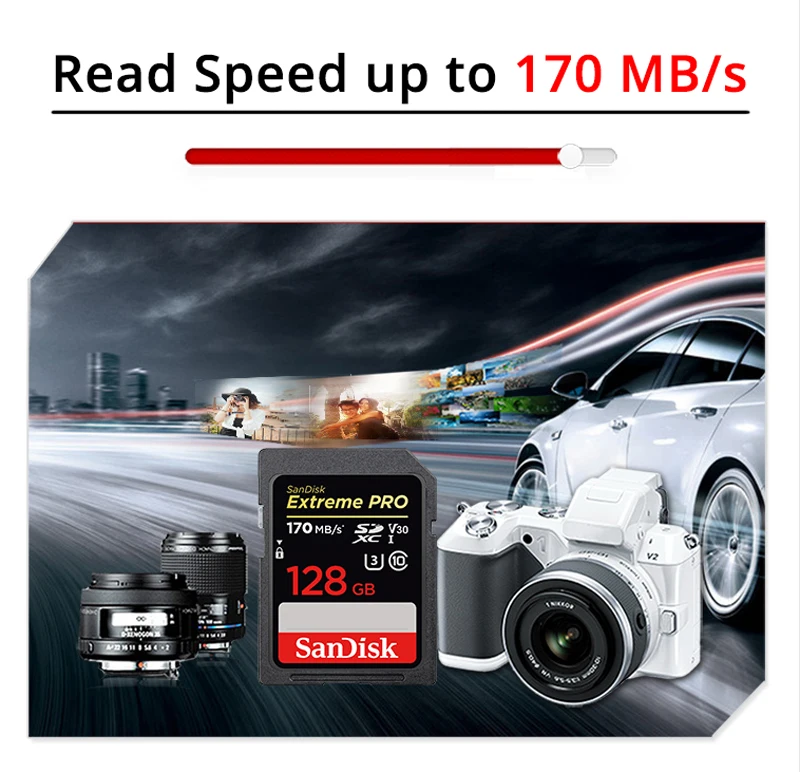 SanDisk Extreme PRO SD Card 64 GB флэш-памяти карта SDXC 128 GB Камера карты U3 Class10 UHS-I V30 170 МБ/с. 4 K UHD для цифровых зеркальных