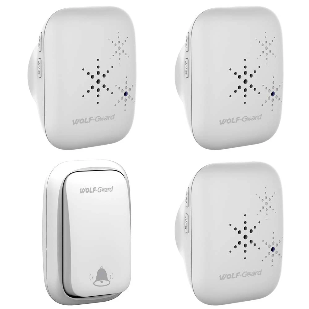

Wolf-Guard White Wireless Home Security Welcome Self-Power Waterproof Doorbell LED Indicator Multiple Music Smart Door Bell