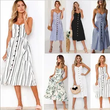 Fashion Women BOHO Floral Print Beach Dress Lady Sexy Sleeveless Striped Maxi Dresses OL Clothes Floral Multicolor