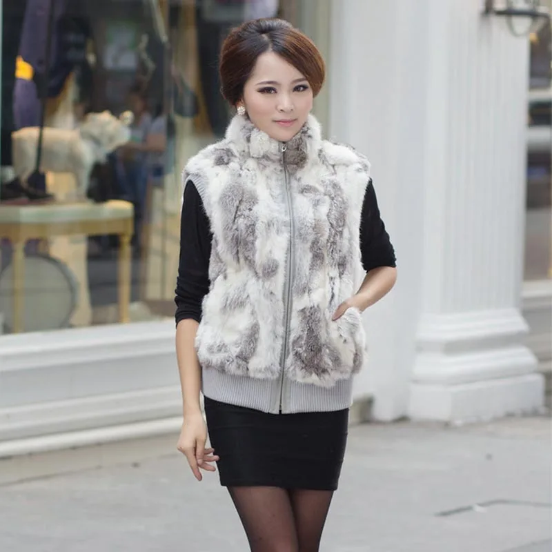 

New Women Real Rabbit Fur Vest Large Size Thick And Warm Sleeveless Jacket Fashion Outwear High Quality Women Real Fur Vest