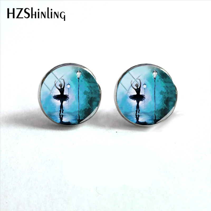 

ED-0057 New Arrival Ballerina Flower Painting Stud Earrings Ballerina of Flowers Earring Art Paintings Photo Stud Earring Gifts