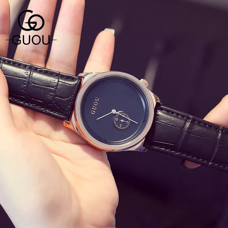

GUOU Simple Trendy Women Watch Function Dial Leather Ladies Feminino Female Dress Elegant Watches Wristwatch Clock Gift GU003