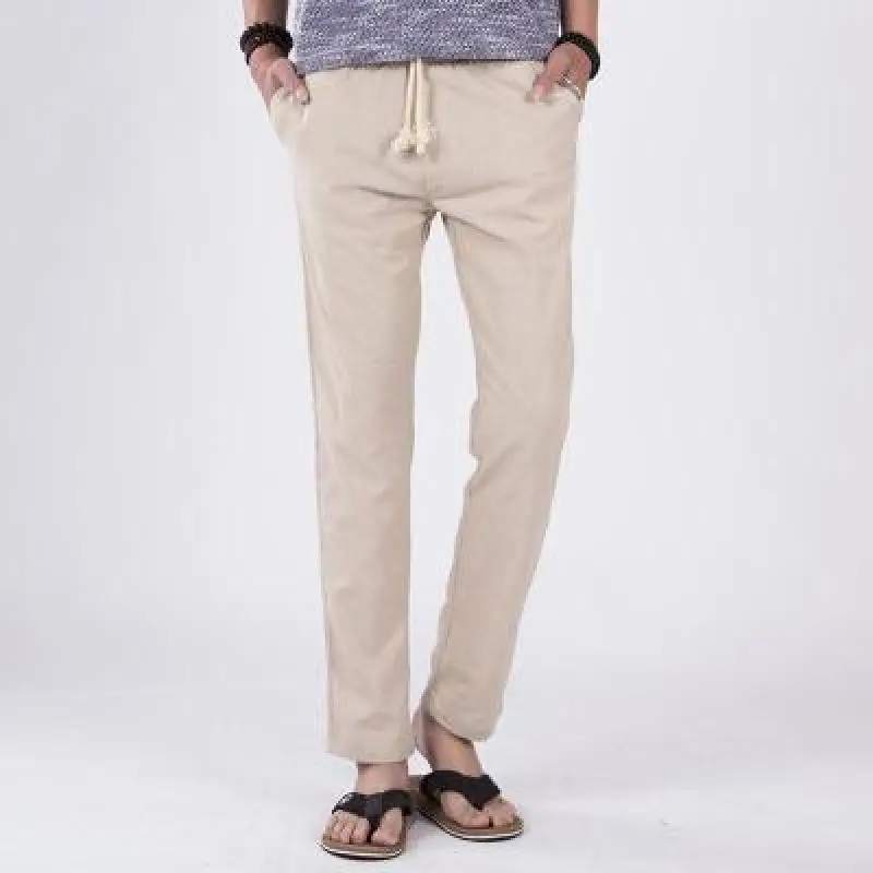 

Streetwear Summer Casual Pants Fashions Plus Size 5XL Linen Pants Men Chino Drawstring Waist Linen Trousers Men XXXXL