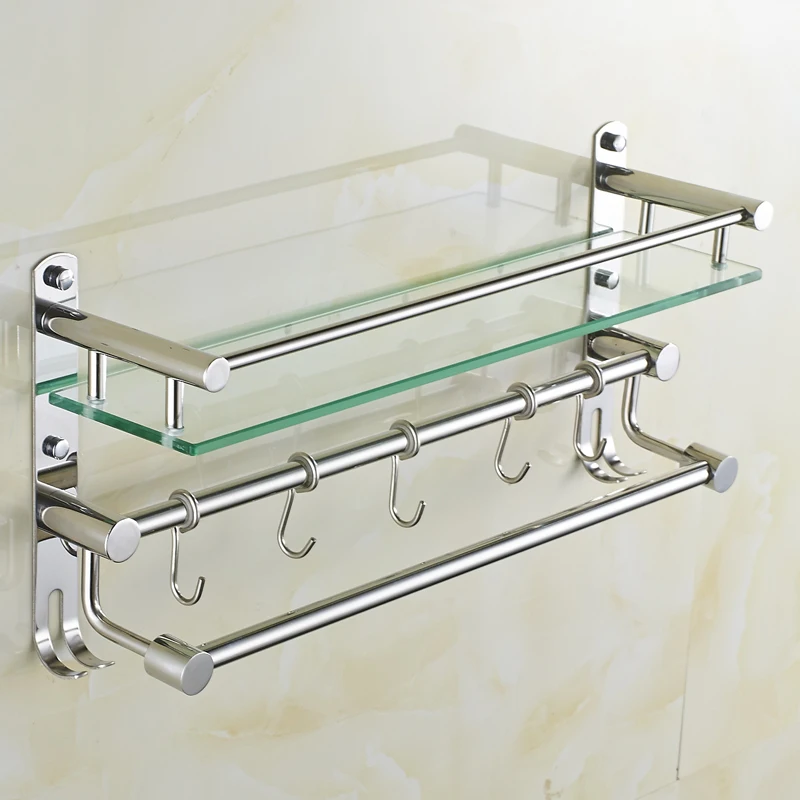 

2 bathroom mirror front frame tempered glass shelf 304 stainless steel bathroom shelf towel rack LO591025