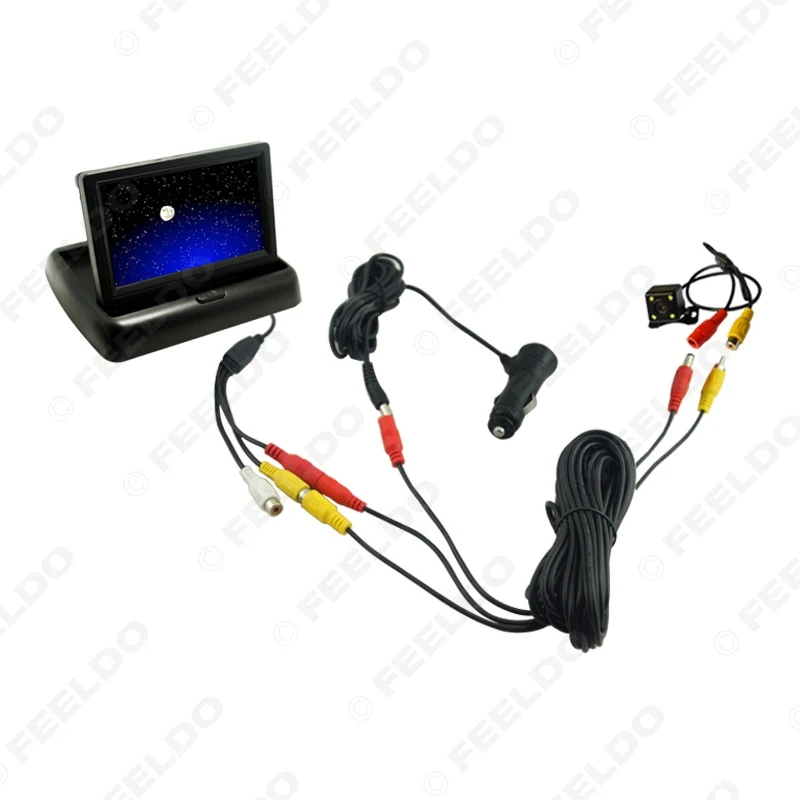 

Car 4.3" Foldable Monitor 4pcs LED Light Camera Cigarette Lighter Power RCA Video Cable Kits Fast Quick Install #FD-2017