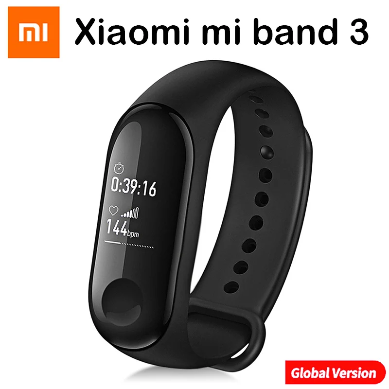 Новейший Xiaomi mi-браслет 4/Smart mi Band 3, фитнес-браслет с цветным экраном, Bluetooth 5,0 для IOS Android - Цвет: mi band 3(Global)