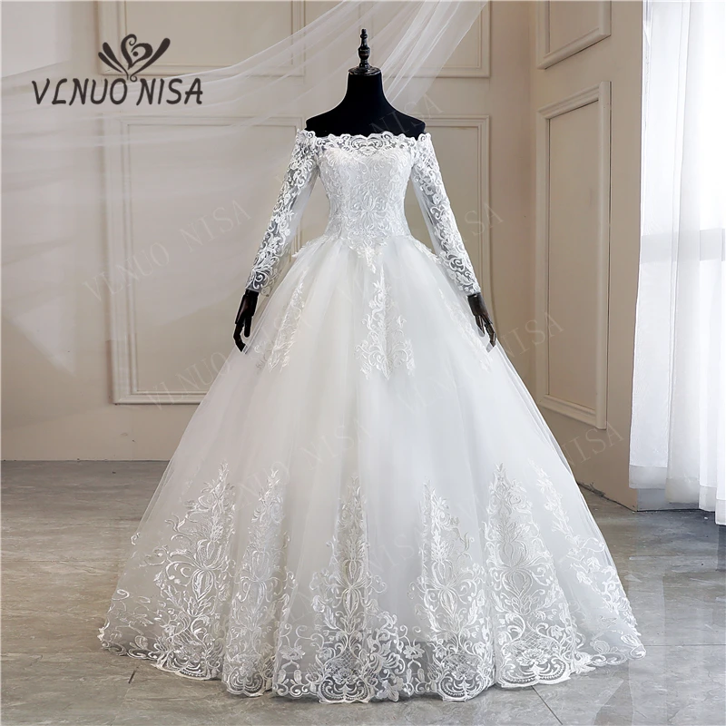 Vestido De Noiva размер больше свадебное платье кружевное с длинными рукавами вырезом