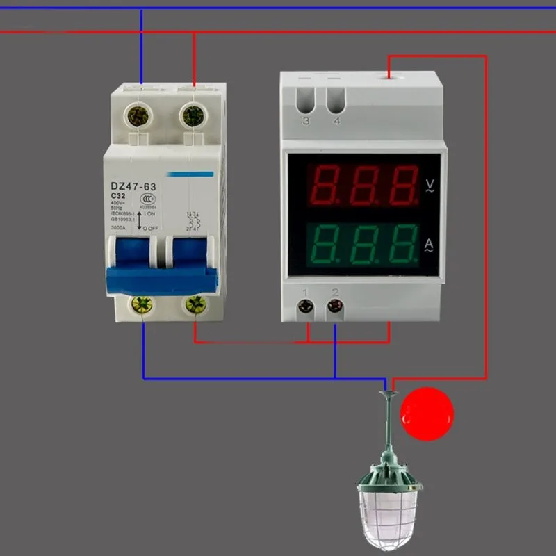 AC 80-300V 0,2-99.9A Амперметр Вольтметр Din rail светодиодный Вольт Ампер метр дисплей