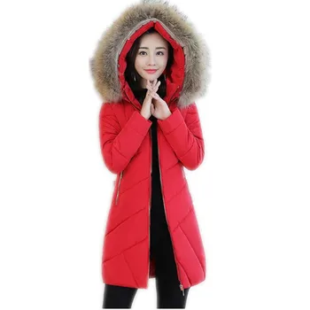 

2018New OL Winter Women Medium-Long Parkas Female Hooded Fur Collar Plus Size 3Xl Winter Jacket Women Slim Cotton-Padded CQ2489