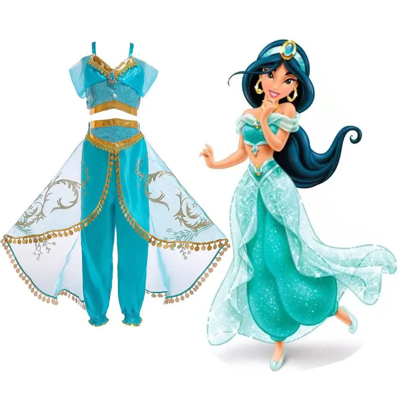 Cosplay jasmine princess dress Aladdin Halloween Christmas children's party costume women's dress two-piece