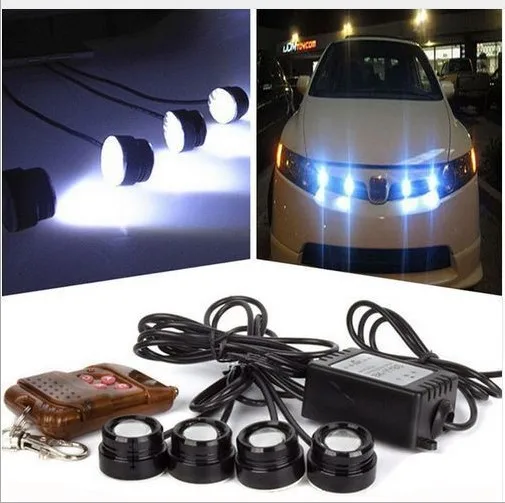 

FUGSAME 48W 4 lamp + 1 wireless controller led running lights daytime Car Head lamp Strobe flashing Round DRL Waterproof