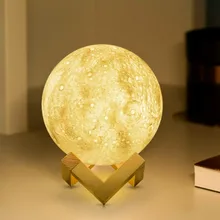 Настольные лампы 3D принт Луна ночник затемнения светодиодный USB кабель мощность перезаряжаемые Луна 3D лампа Декор 2 изменения цвета сенсорный выключатель