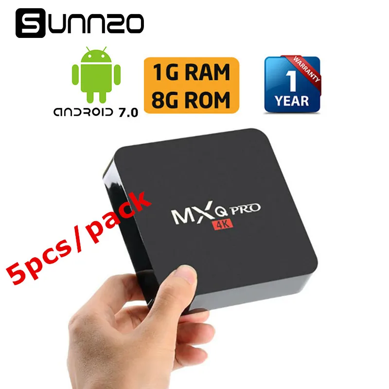 

5PCS Android Smart TV Box Full loaded MXQ PRO TV Box 1+8GB Android 7.0 Quad Core 2.4GHz WiFi Movie Media Player Set-top Box