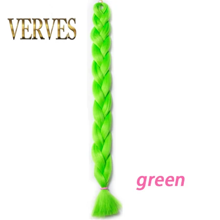 VERVES плетеные волосы, 100 см, синтетические волосы из теплового волокна, 165 г/шт., чистый цвет, вязанные крючком волосы для наращивания, розовый цвет - Цвет: Зеленый