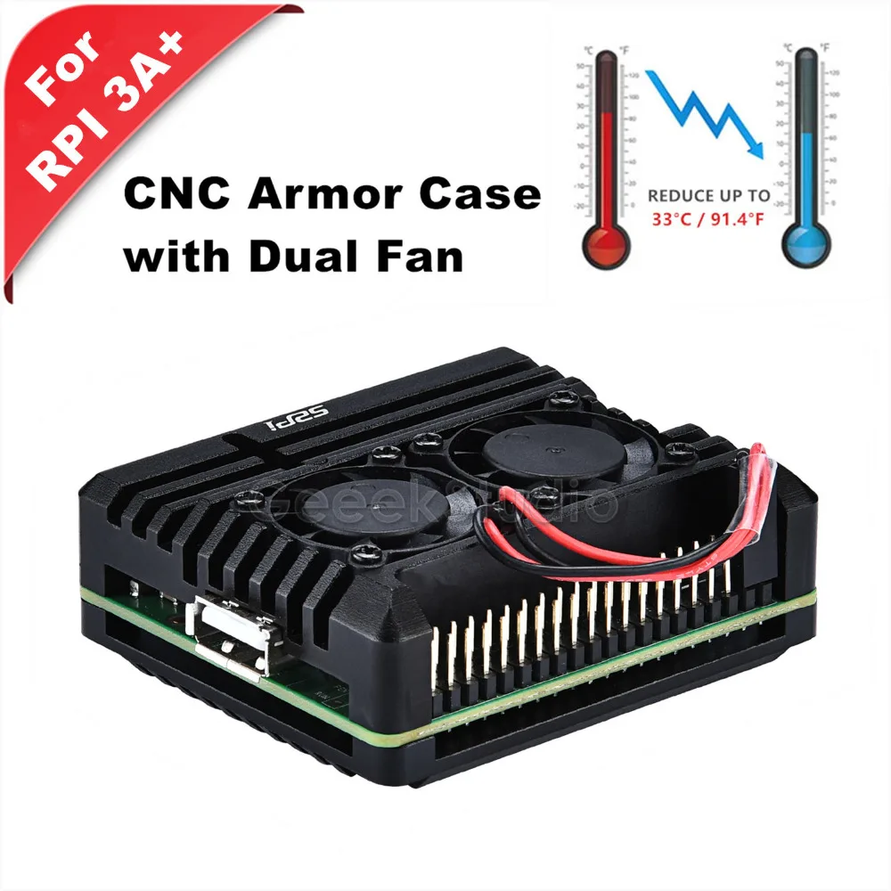 

New! RPI 3A+ CNC Aluminum Alloy Armor Case with Cooling Heatsink Dual Fan, for Raspberry Pi 3A+ / 3A (Plus) (Not Include Board)