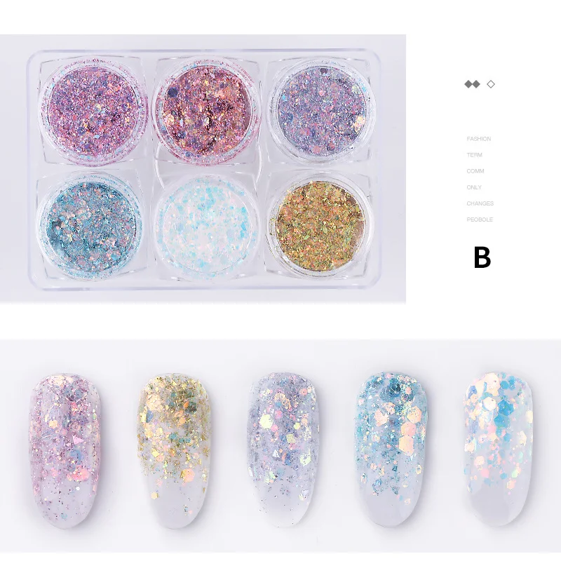 

6pcs Charm Chameleon Gradient Nail Art Glitter Powder Dazzling Pigment Flakes Sequins Dust Decoration Manicure TSLM1