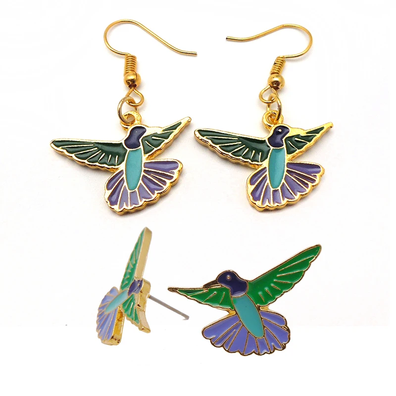 

2019 Enamel Flying Voilet Sabrewing Hummingbird Bird Earrings Big Long Dangle Drop Fashion Animal Jewelry For Women Girls Kid
