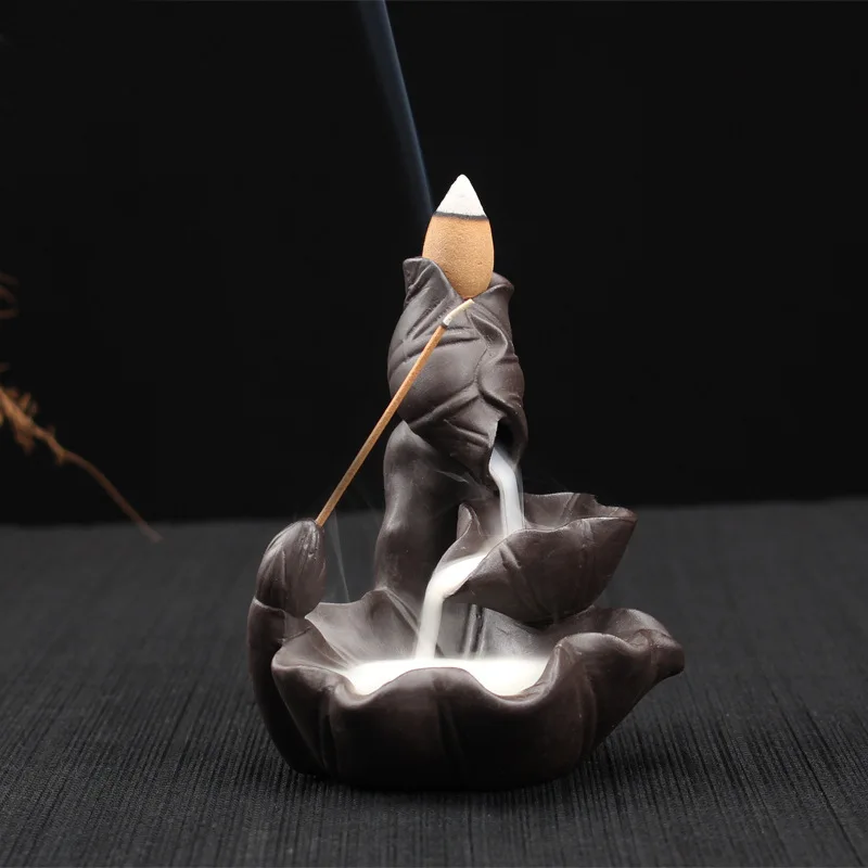 T Smoke Backflow Incense Burners Ceramic Stick Holder Black Redware Cone Censer Desk Office Room