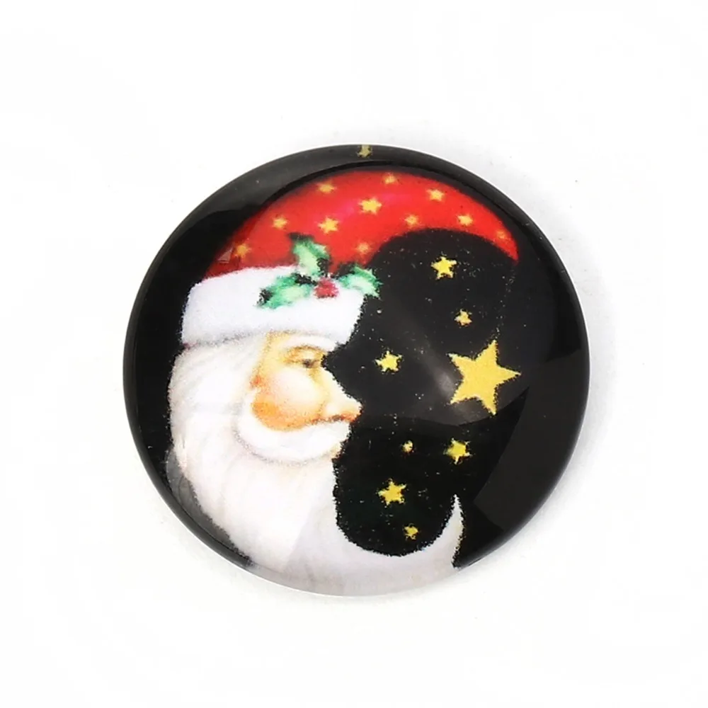 

DoreenBeads Glass Dome Seals Cabochon Round Flatback Black & White Christmas Santa Claus Pattern DIY 20mm( 6/8") Dia, 30 PCs