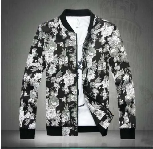 2015 Casual Men Floral Jacket Brand Fashion Men's Outwear Flower ...