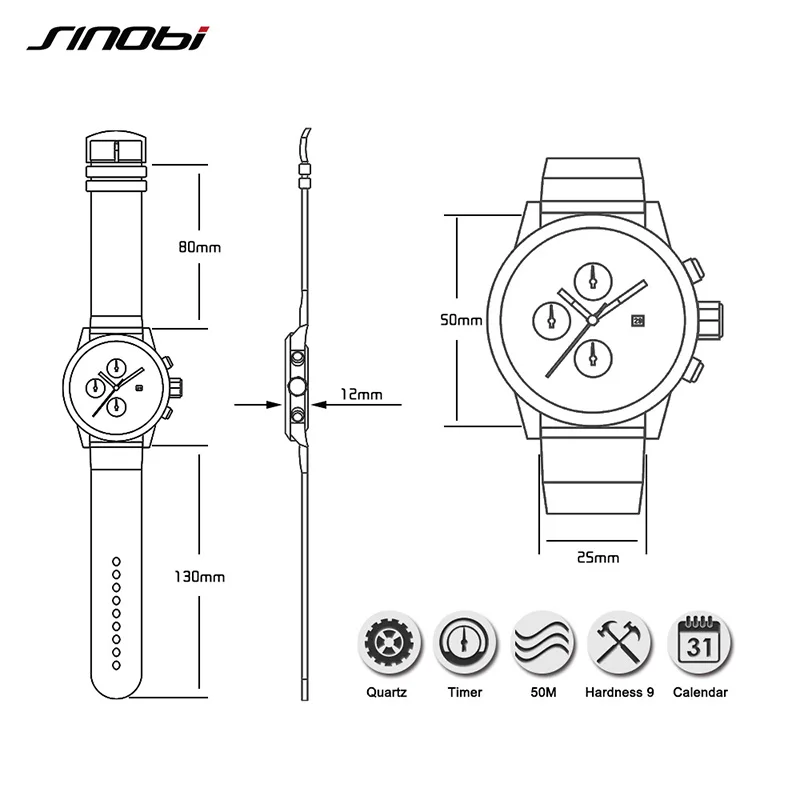 SINOBI, мужские наручные часы с хронографом, Лидирующий бренд, роскошные мужские спортивные часы, водонепроницаемые мужские кварцевые часы, Relogio Masculino