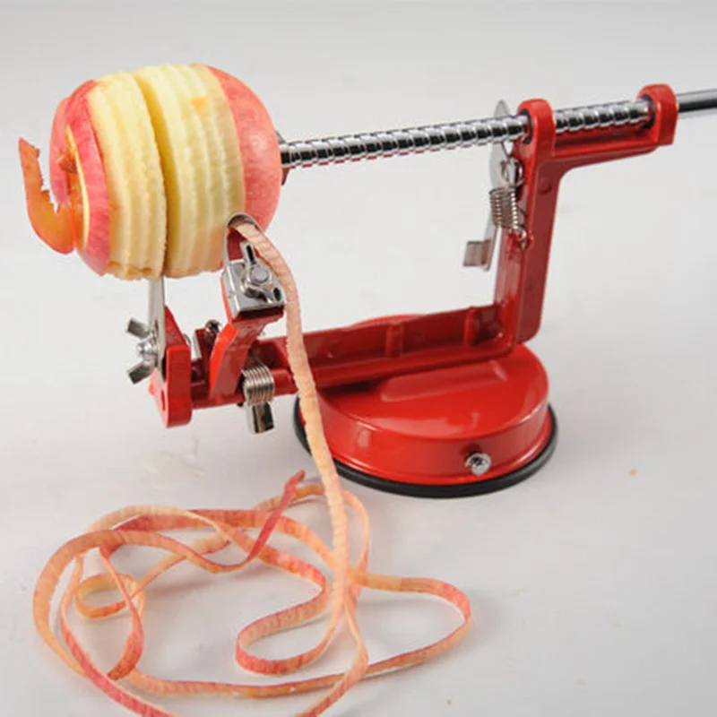 New 3 in 1 Stainless Steel Fruit Apple Zester Pear Peeler Corer Slicer Suction Base Red