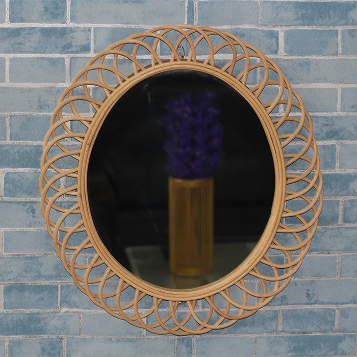 Espejo de bambú francés de los años 50 boho sunburst tocador espejo mediados de siglo colgante de pared starburst espejo decoración natural para el hogar