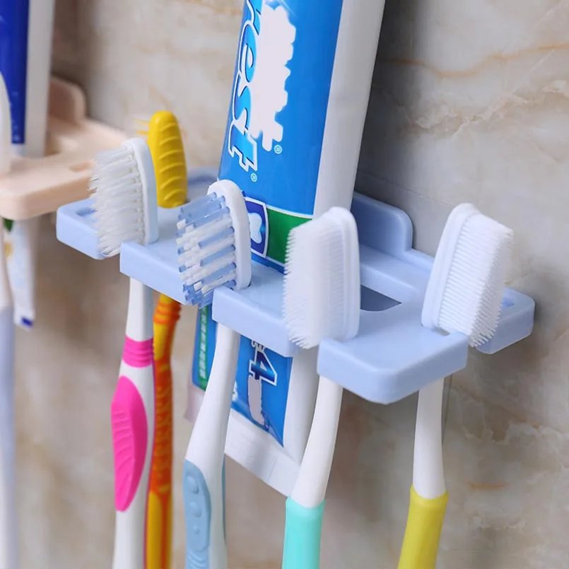 Random Color Toothbrush Holder Plastic 5 Position Suction Wall Mount