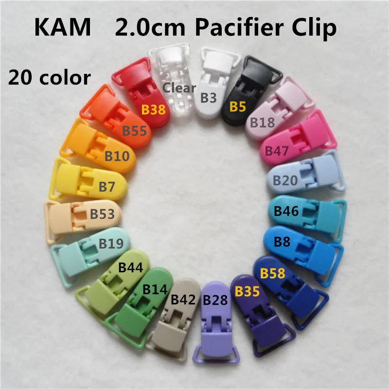 

(4 color option) 100pcs/lot Hot D shape 20mm Kam Plastic Baby Dummy Pacifier clips Suspender Soother Holder Chain Clips