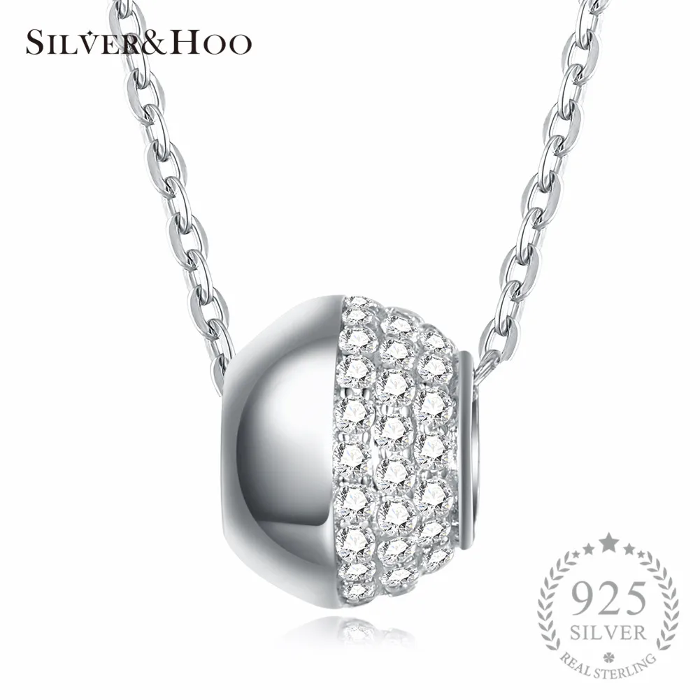

SILVERHOO Authentic 925 Sterling Silver Zircon Round Pendant Necklaces for Women Girls Romantic Birthday Gift Fine Jewelry
