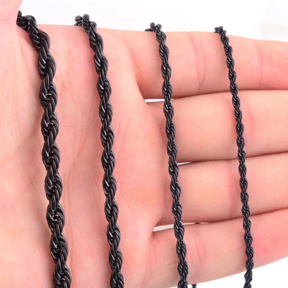 2/3/4/5 мм черный тон Rope Chain, Нержавеющая сталь Цепочки и ожерелья для Для мужчин и женский, черный модные ювелирные украшения Rope Chain