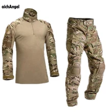 AichAngeI тактическая камуфляжная военная форма костюм для мужчин США армейская одежда военная боевая рубашка+ брюки карго наколенники