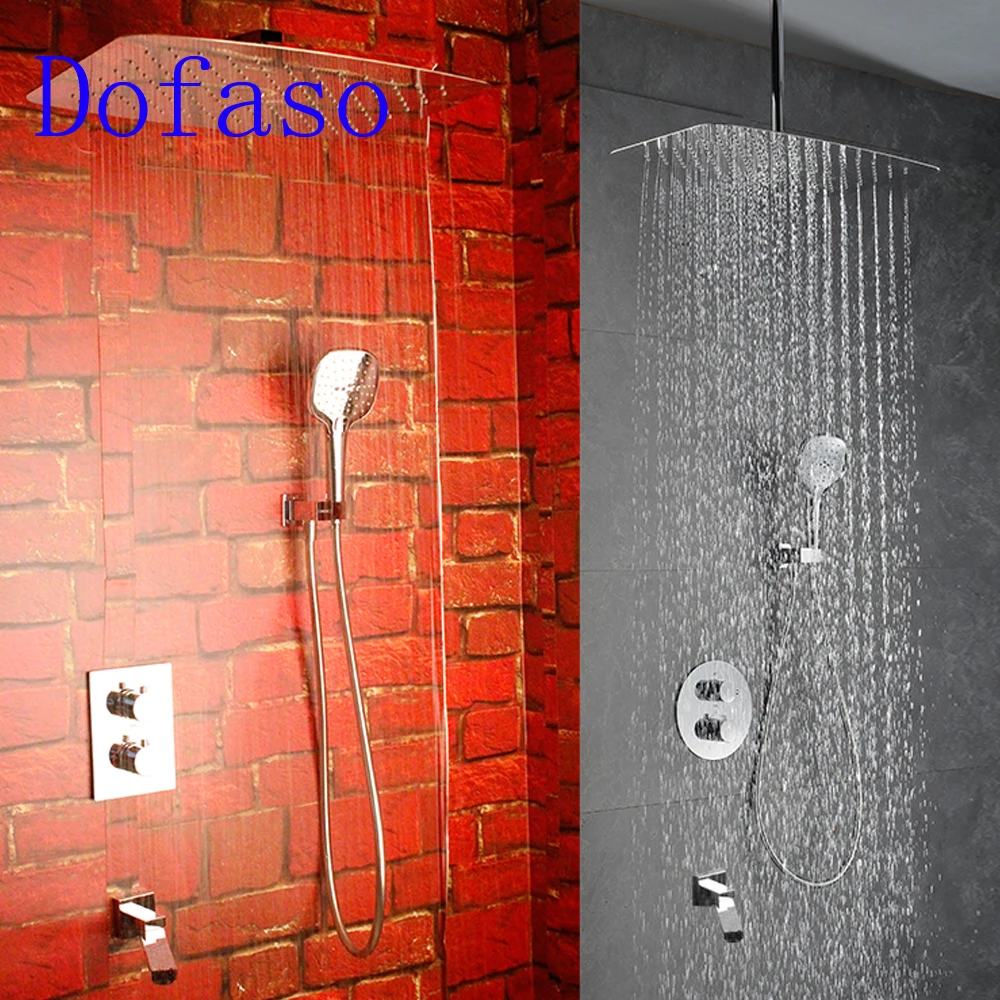 

Dofaso concealed thermostatic shower mixer valve sets copper With Embedded Ceiling big rain Shower Head 350*550mm
