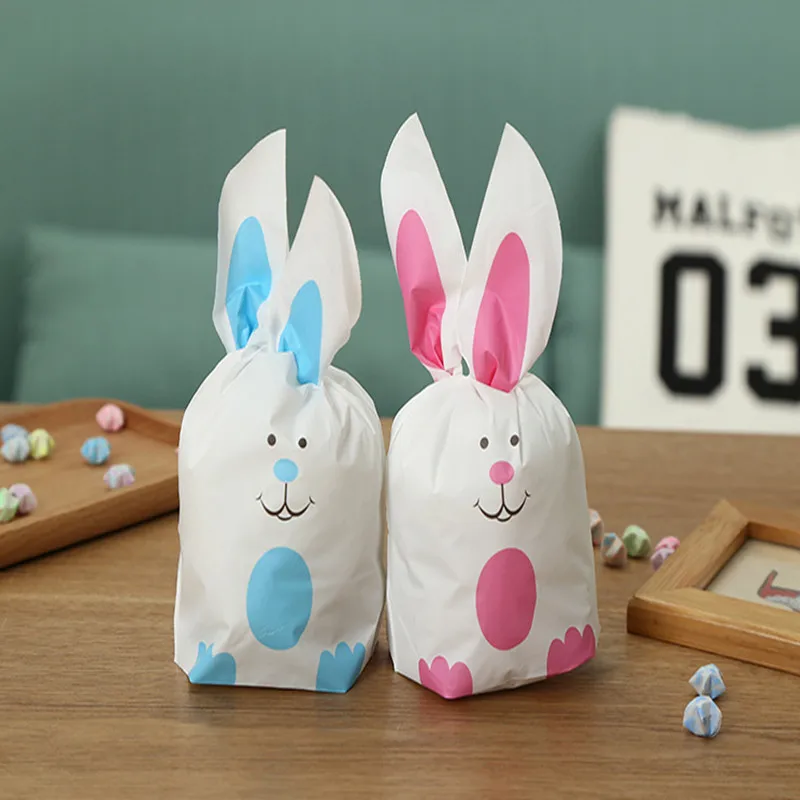 

2019 new arrival 10pcs /lot Cute Bunny Cookies Bags Rabbit Ear Plastic Candy Bag Box Gift 13.5*22cm 2 colors