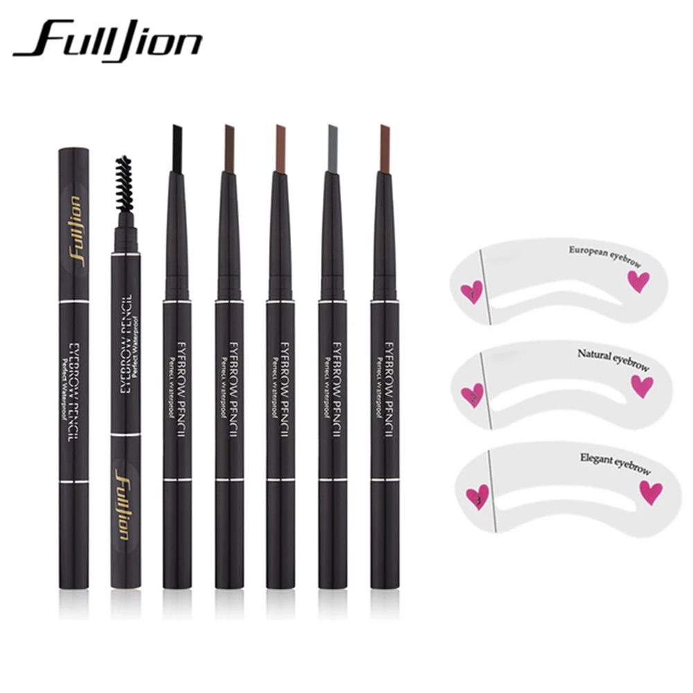 

Fulljion 5 Colors Eyebrow Pencil Rotatable Waterproof Natural Automatic Eyebrow Enhancer With Brush +3 Eye Brow Shape Stencils
